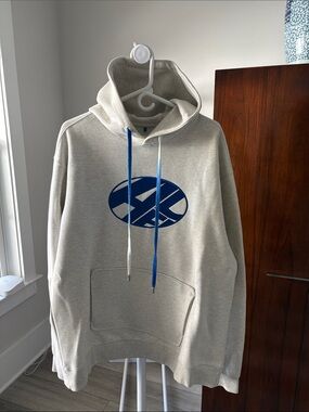 Adererror Neutral oatmeal Hoodie with Blue Graphic Sz L (A2)